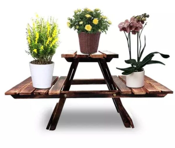 Wooden Plant Stand for Home Indoor & Outdoor Balcony Garden & Living Room Decor (3 Foldable Adjustable Height Racks/Decks)