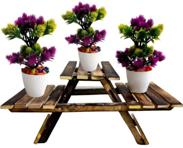 Wooden Plant Stand for Home Indoor & Outdoor Balcony Garden & Living Room Decor (3 Foldable Adjustable Height Racks/Decks)