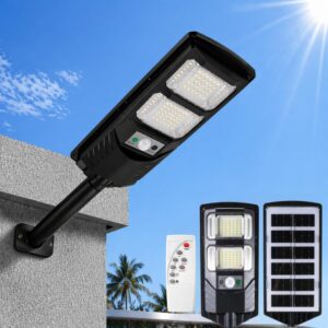XERGY 50W Solar LED Street Light with Remote – 96 LEDs, Motion Sensor, Dusk to Dawn Sensor, IP67 Waterproof, 3W Solar Panel, 2000mAh Battery – Outdoor Lighting for Garden, Yard, Driveway, Garage