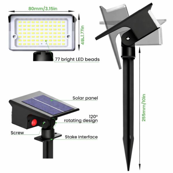 XERGY Solar LED Garden Spot Lights – Waterproof Outdoor Solar Lights with 3 Lighting Modes, Auto On/Off Feature & Adjustable Head for Garden, Lawn, Pathway and Landscape Lighting (Pack of 2)
