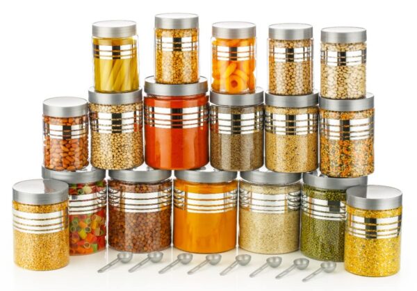 XMART INDIA 12-Piece Airtight Storage Container Set with 12 Free Spoons Unbreakable Plastic 1200Ml, 650Ml & 350Ml Storage Organiser Containers, Kitchen Accessories Items for Home Pack of 12, Clear