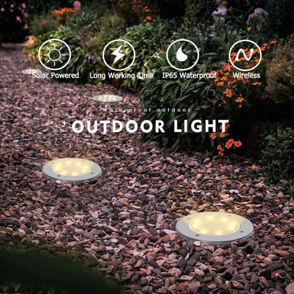XSOURCE Solar Ground Lights, Solar Disk Lights (8 LEDs /4 Pack) Outdoor Waterproof Solar Garden Lights for Pathway Outdoor in-Ground Lawn Yard Deck Patio Walkway, Waterproof (1)