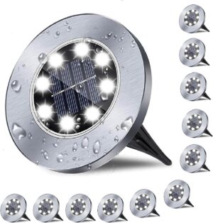 XSOURCE Solar Ground Lights Waterproof Solar Garden Lights Upgraded Outdoor Garden Waterproof Bright in-Ground Lights Landscape Lights for Pathway Yard Deck Lawn Patio Walkway (Cool White, Pack of 4)