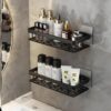 Yougai 2Pcs Aluminium Self Adhesive Wall Mounted Shelf for Bathroom Multipurpose Organizer Wall Mounted Bathroom Rack Space Saving Without Drill Wall Shelf Wall Stand (Black)