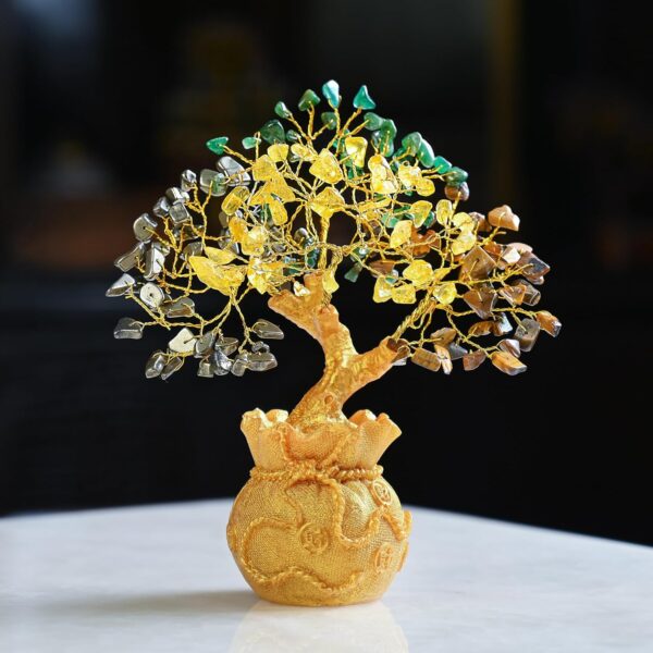 ZAICUS Money Magnet Crystal Tree – Home & Office Decor Feng Shui Tree with Golden Pot – Gemstone Bonsai for Wealth & Success - Healing Crystals Gift for Positivity - (7 X 3 Inch)