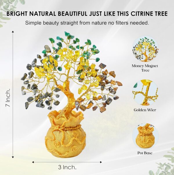 ZAICUS Money Magnet Crystal Tree – Home & Office Decor Feng Shui Tree with Golden Pot – Gemstone Bonsai for Wealth & Success - Healing Crystals Gift for Positivity - (7 X 3 Inch)