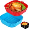 ZELKEY 2 PCS Air Fryer Liners I Square Silicone Basket Baking Tray I Pot with Ear Handles I Nonstick Reusable Heat Resistant I Cooking Oven Insert - Multicolor (Square Liner, 8 INCH)