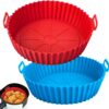 ZELKEY Round Silicone Air Fryer Tray – Reusable, Non-Stick, Heat-Resistant Liner – BPA-Free, Dishwasher Safe – Fits 6 to 8 Qt Air Fryers – Eco-Friendly, Oil-Free Cooking Mat - Multicolor (Pack of 2)