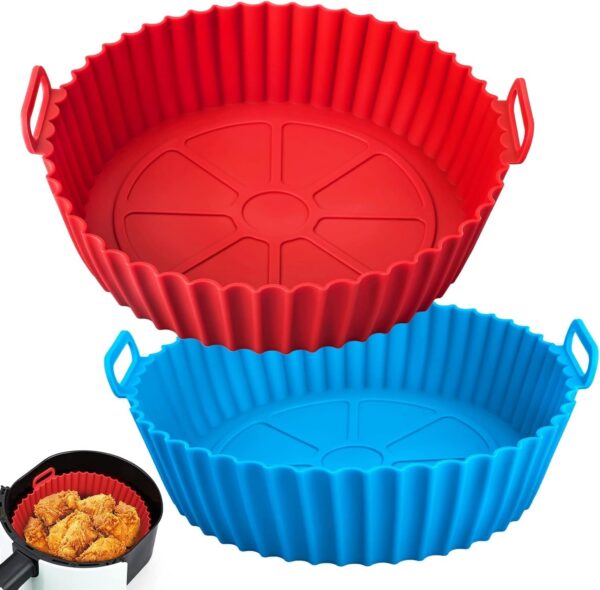 ZELKEY Round Silicone Air Fryer Tray – Reusable, Non-Stick, Heat-Resistant Liner – BPA-Free, Dishwasher Safe – Fits 6 to 8 Qt Air Fryers – Eco-Friendly, Oil-Free Cooking Mat - Multicolor (Pack of 2)