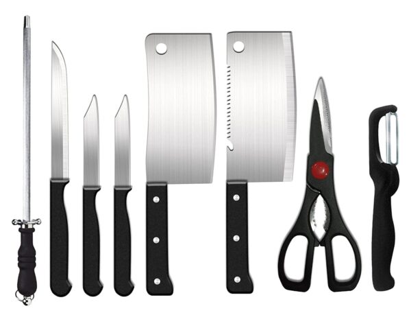 ZIVINI8 in 1 Piece Knife Set - Includes 3 Vegetable and Fruit Knives, 2 Meat Knives, 1 Scissor, 1 Knife Sharpener, and 1 Peeler - Stainless Steel Kitchen Knife Set