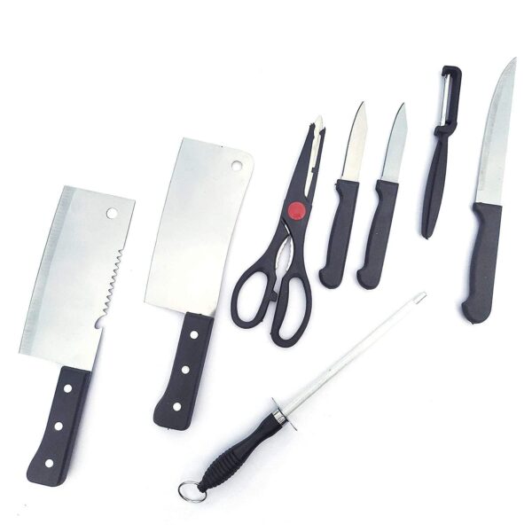 ZIVINI8 in 1 Piece Knife Set - Includes 3 Vegetable and Fruit Knives, 2 Meat Knives, 1 Scissor, 1 Knife Sharpener, and 1 Peeler - Stainless Steel Kitchen Knife Set