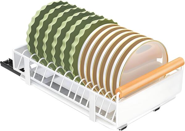 ZSIGNS Pull Out Cabinet Organizer with Dish Storage Rack Large Capacity Pantry Shelves for Kitchen Heavy Duty Detachable Drainage Plate Adhesive Rail Slide Out Design