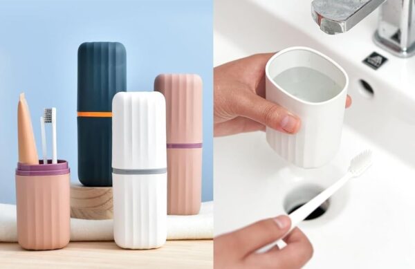 ZUKU 1 pcs Tooth Brush Holder for Bathroom Toothbrush Cover Case Box Toothbrush Holder for Travel Essentials Travelling Accessories Travel Toothbrush Holder(Blue or Pink)