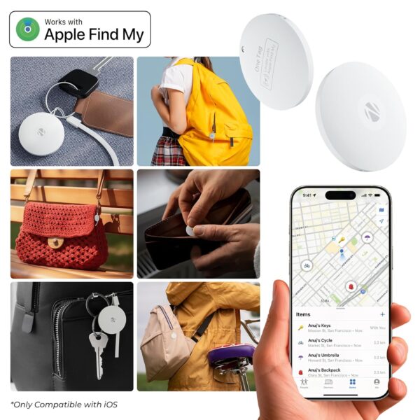 Zebronics One Tag, Worldwide Tracking Device for iOS, Apple Find My, Upto 1 Year Battery, BT v5.3, Anti-Lost & Loud 80dB Alert, No SIM Needed, MFi Certified, for Keys, Wallets, Luggage, Gadgets, etc.