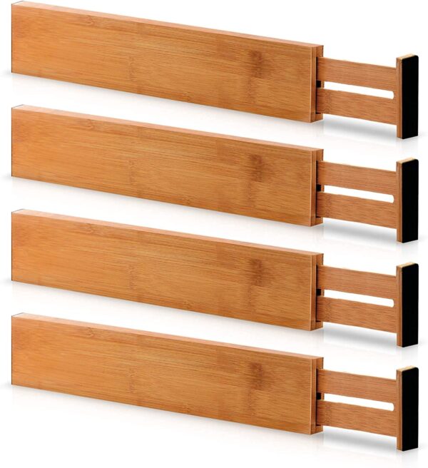Zollyss Bamboo Drawer Dividers Organizers-Expandable Drawer Organization Separators For Kitchen Zollyss Bamboo Drawer Dividers Organizers-Expandable Drawer Organization Separators For Kitchen Utensil,Dresser,Bedroom,Bathroom & Office,4-Pack 17.5-22 In,Natural(Ethylene Vinyl Acetate;Wood),Brown