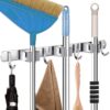 Zollyss Broom Holder | Stainless Steel Wall Mounted Storage Organizer Zollyss Broom Holder | Stainless Steel Wall Mounted Storage Organizer with 3 Racks and 4 Hooks, Broom Holder Wall Mount for Kitchen, Bathroom, Closet, Garage, Office, Garden (1 Pc)