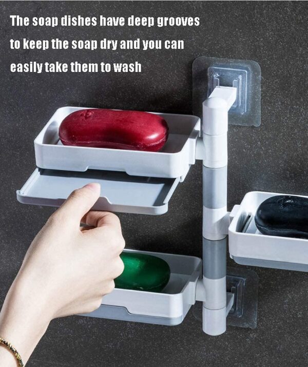Zollyss Super Powerful Self-Adhesive 3 Layer Soap Dish Holder For Bathroom Shower And Kitchen Wall Mounted Rotatable Soap Holder Saver Box Storage(Metal;Acrylic;Stone, Off-White)