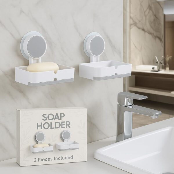 Zuku Soap Holder for Bathroom Stickable Wall Mounted Soap Stand Zuku Soap Holder for Bathroom Stickable Wall Mounted Soap Stand Self Adhesive Soap Holder with Drainage Tray Soap Case for Wall Bathroom Accessories (2)