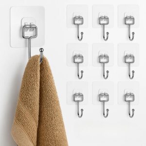 Zulaxy Big Size Transparent Wall Hooks for Hanging – Heavy Duty Stainless Steel Adhesive Hooks for Bathroom, Kitchen, Towel, Utensils & Keys – Waterproof, No Drilling Required (Pack of 10)