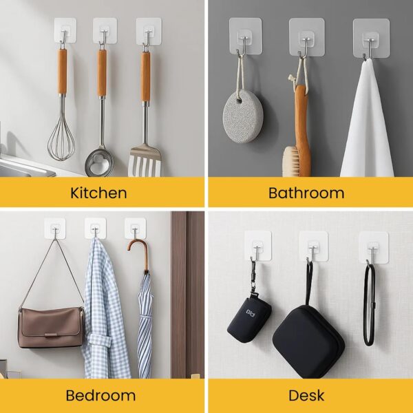 Zulaxy Big Size Transparent Wall Hooks for Hanging – Heavy Duty Stainless Steel Adhesive Hooks for Bathroom, Kitchen, Towel, Utensils & Keys – Waterproof, No Drilling Required (Pack of 10)