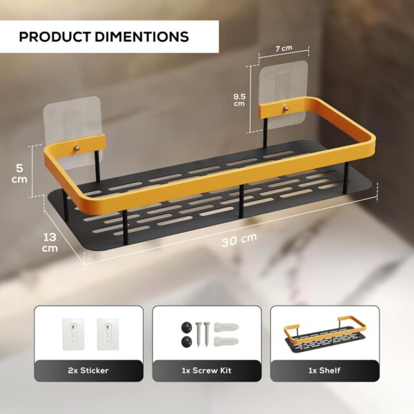 amazon basics 2 Pack Self Adhesive Bathroom Shelf for Wall, Bathroom Organiser Without Drill, Rust Resistant Wall Mounted Bathroom Rack for Shampoo, Soap & Toiletries, Black