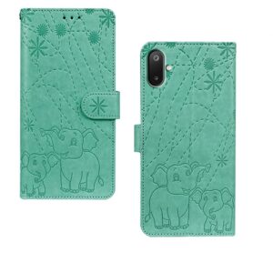 amazon basics Samsung Galaxy M06 5G Flip Cover | Card Pockets Wallet & Stand | Flip Cover for Samsung Galaxy M06 5G (Green Elephant)