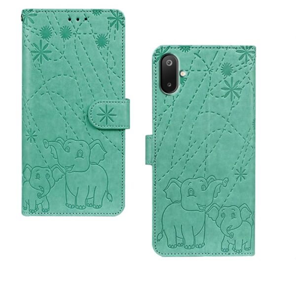 amazon basics Samsung Galaxy M06 5G Flip Cover | Card Pockets Wallet & Stand | Flip Cover for Samsung Galaxy M06 5G (Green Elephant)