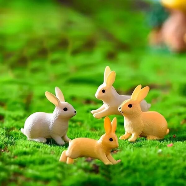 ascension Set of 4 Bunny Figurine Resin Running Rabbit Figurine Rabbit Doll for Home Fairy Garden Dollhouse Decoration Animals Miniature Crafts for Kids Gifts