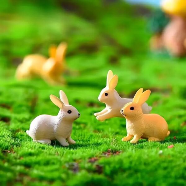 ascension Set of 4 Bunny Figurine Resin Running Rabbit Figurine Rabbit Doll for Home Fairy Garden Dollhouse Decoration Animals Miniature Crafts for Kids Gifts