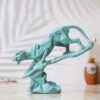eCraftIndia Green Resin Black Panther Jaguar Statue On Rock Animal Showpiece for Home Decor Living Room Bedroom | Gift for Diwali Housewarming Birthday