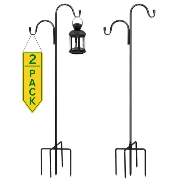 ecofynd 48 Inch Tall Shepherds Hook, Super Strong, Rust Resistant ecofynd 48 Inch Tall Shepherds Hook, Super Strong, Rust Resistant Metal Hook for Hanging Solar Light, Bird Feeders, Lanterns, Plant Baskets, Weddings Decor (Pack of 2, HOOK014-BLK)
