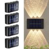 flintronic ABS Plastic Set of 4 Adjustable Solar Outdoor Wall flintronic ABS Plastic Set of 4 Adjustable Solar Outdoor Wall Lights, Up and Down Solar Wall Lights, IP65 Waterproof LED Wall Light with 6 Lights for Garden Lawn