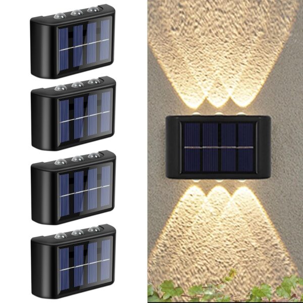 flintronic ABS Plastic Set of 4 Adjustable Solar Outdoor Wall flintronic ABS Plastic Set of 4 Adjustable Solar Outdoor Wall Lights, Up and Down Solar Wall Lights, IP65 Waterproof LED Wall Light with 6 Lights for Garden Lawn