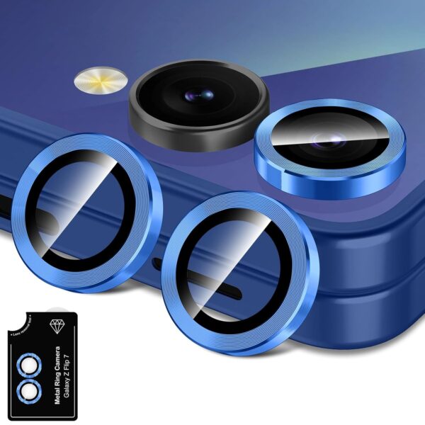 for Samsung Galaxy Z Flip 7 Camera Lens Protector, Individual Metal Ring Tempered Glass Lens Cover, [Strong Adsorption] Scratch Resistant Ultra-Thin HD Clear Lens Cover, 1 Set-Titanium Blue