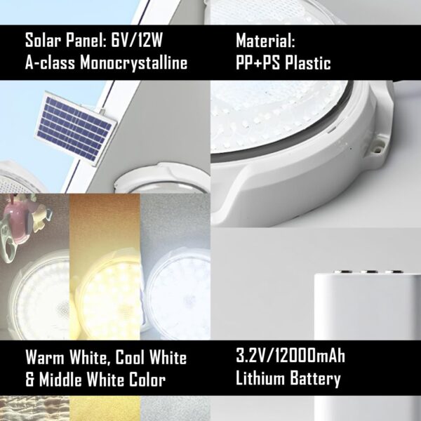 hardoll Solar Ceiling Light 100W with Remote Controlled Outdoor LED Waterproof Garden Indoor Lamp(Warm & Cool White)