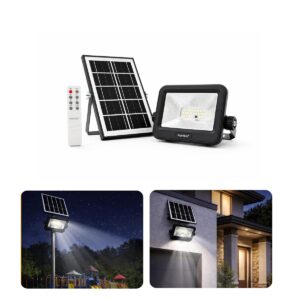 hardoll Solar Flood Light 50W with Remote, Cool White LED, hardoll Solar Flood Light 50W with Remote, Cool White LED, 5M Cable, Waterproof IP65 ABS + Glass Body, 4000mAh Lifepo4 Battery for Home, Garden, Terrace, Outdoor (Pack of 1)