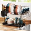 iSPECLE Dish Drying Rack - 2 Tier Dish Racks for iSPECLE Dish Drying Rack - 2 Tier Dish Racks for Kitchen Counter with Glass Holder, Utensil Holder and Drainboard, Small Dish Dryer Rack, Multifunctional Dish Drainer