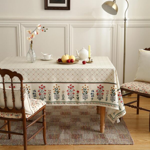 ishro home Premium Dining Table Cover 6 Seater | Table Cover Cloth | Table Cloth 6 Seater – Soft European Fabric, Frill Design, Machine Washable | (Phoolwari Jahan, 56x90 Inch (6-8 Seater))