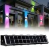 kh 12 LED Solar Wall Light RGB Up and Down Lighting with On Off Button and Water Resistant Outdoor Decorative Lamp for Home, Garden, Terrace, Patio, Deck, Fence, Flood Light Set of 1