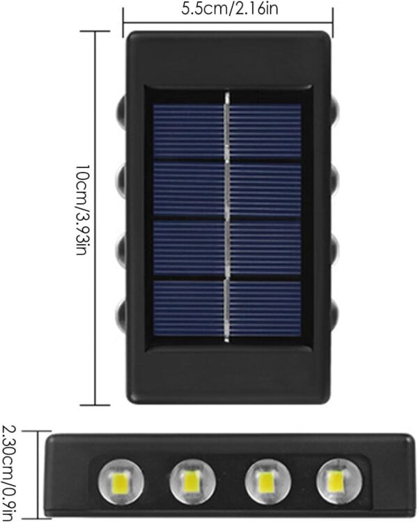 kh Solar 8 LED Wall Light Dual Direction Up & Down Outdoor Illumination | IP65 Waterproof | Modern Nordic Design | Solar Sensor Lamp for Garden, Porch, Home, Patio (Pack of 2)