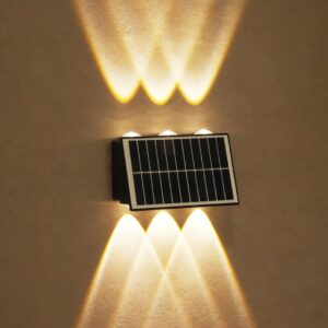 kh Solar Outdoor Wall Lights Up and Down 6 LED Outdoor Lamp Solar Wall Lights, IP65 Waterproof Patio Wall Light, Solar Exterior Lights for House Garage Garden (Warm White) (6 LED)