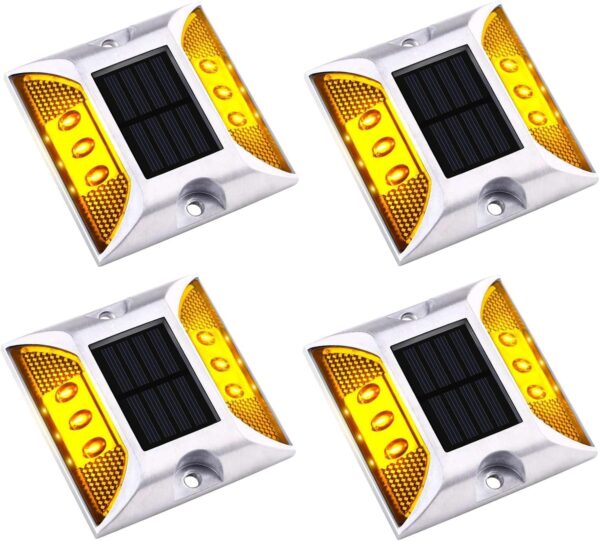 kh Solar Road Stud Light Road Reflector Waterproof 6 LED kh Solar Road Stud Light Road Reflector Waterproof 6 LED Solar Powered Blinker for Anti-diecast Aluminum Deck Lights for Driveway, Dock, Markers, Step, Staircase, Garden (Pack of 4)