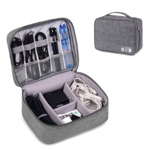 myzon Electronics Accessories Organizer Bag- Waterproof Cable Organizer Bag With 3 Removable Dividers,Padded Gadget Carrying Case For Cable,Chargers,Electronics Adapters Carry Bag,Blue