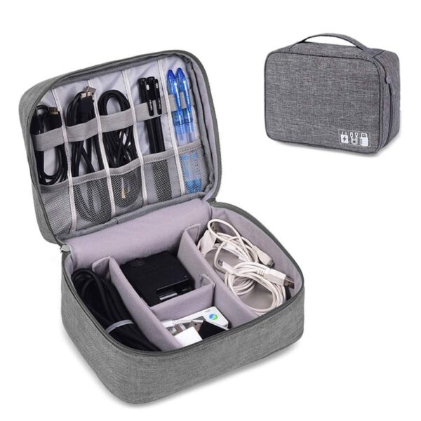myzon Electronics Accessories Organizer Bag- Waterproof Cable Organizer Bag With 3 Removable Dividers,Padded Gadget Carrying Case For Cable,Chargers,Electronics Adapters Carry Bag,Blue