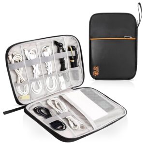 oddpod™ Pu Leather Electronic Gadgets Organizer Bag for Travel/Portable Waterproof All-in-One Storage Case for Cable, Cord, Charger, Phone, Hard Drive and More - Medium (Black)