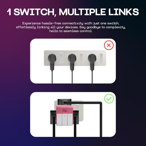 rts 3-in-1 Universal Travel Adapter Multi-Plug with Individual Switch Socket with Spike Buster Fuse Protected | multiplug Three pin Plug Socket |3 PIN 3 Way Plug for Home, Office Laptop Desktop Blue