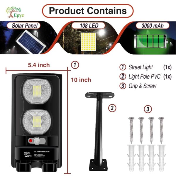 Epyz Solar Light Outdoor 108 Bright White LEDs Light 1 Lighting Modes, Adjustable Solar Panel. Wired Security Solar Powered Lights for Outside Yard [ Cold White Light, Pack of 1 ]