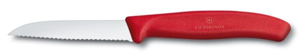 Victorinox, Swiss Classic, Kitchen Knife, Stainless Steel, Vegetable Cutting and Chopping Knife, Wavy Edge, 8 cm, Red, Swiss Made