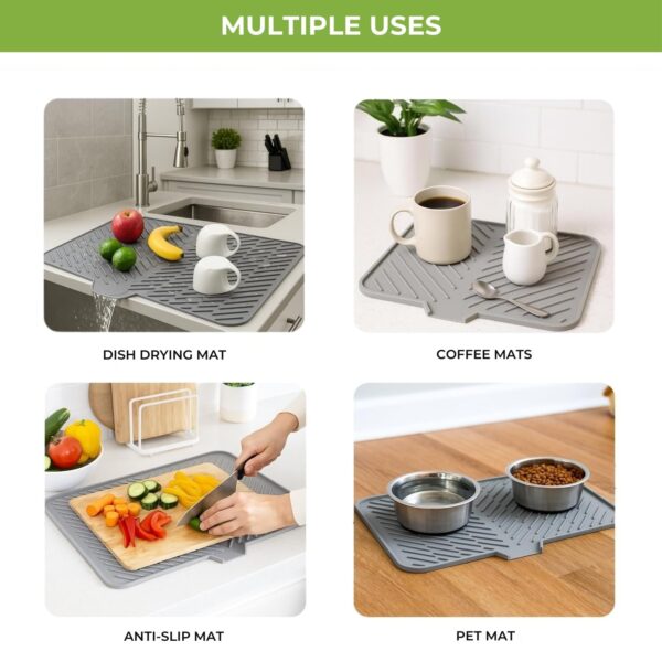 CELA Silicone Dish Drying Mat for Kitchen 40 x 30 cm | Non-Slip Heat Resistant Kitchen Drying Pad with Drain Lip | Quick Dry Dish Drainer Mat for Plates, Cups & Utensils | Countertop Water Protection