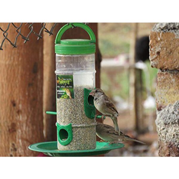 Bird Feeder Hanging Grill, Bird Feeder for Balcony, Outdoor Bird Feeder (Green, Transparent Pack of 2 Pcs)